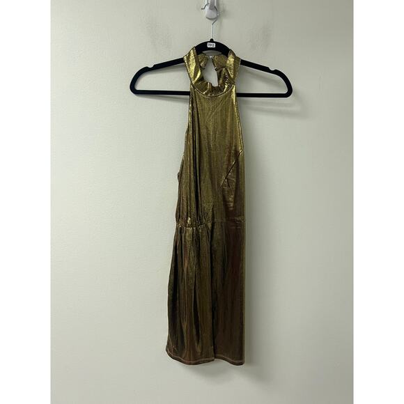 Lulus Metallic Gold/Bronze Halter Dress Sz S - Picture 1 of 4